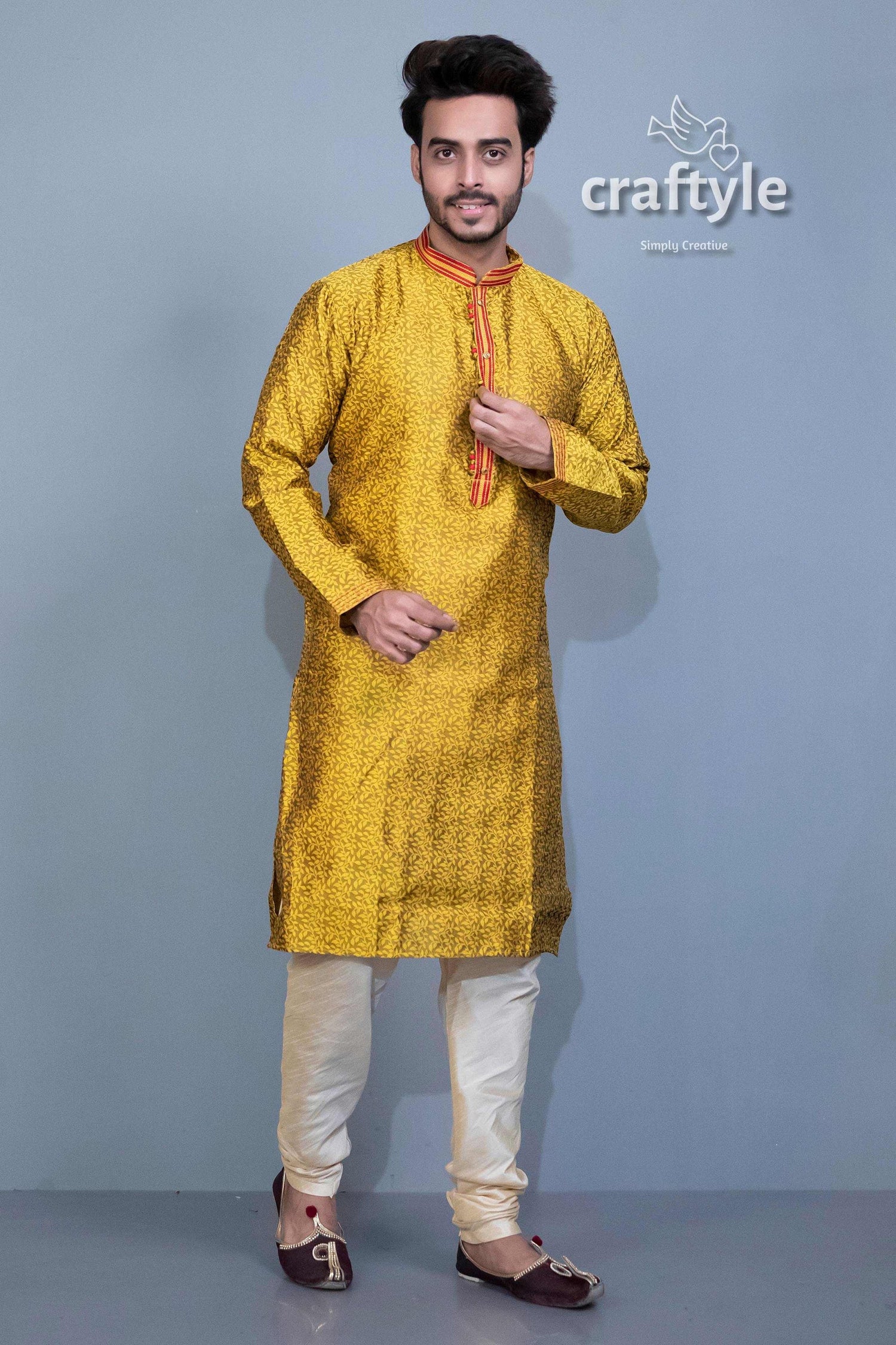 Pineapple Yellow Silk Kurta - Embroidered Ethnic Menswear - Craftyle