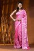Pink floral motif hand embroidered kantha work silk saree 1