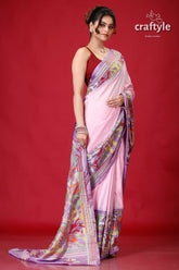 Pink Lavender Dyed Kantha Silk Saree - Reverse Stitch-Craftyle