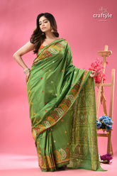 Pistachio green artisanal silk gujrati stitch saree green silk saree intricate paisley 5
