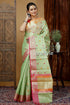 Pistachio green silk tissue organza saree - soft and elegant light green saree pink border 1