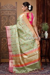Pistachio green silk tissue organza saree - soft and elegant woman light green saree pink 4