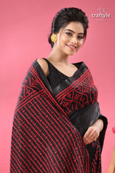 Pitch black and red kutch embroidery work silk saree black red embroidered silk saree 2