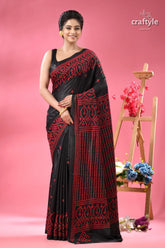 Pitch black and red kutch embroidery work silk saree black silk saree red embroidered 6