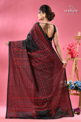 Pitch black and red kutch embroidery work silk saree black red embroidered traditional indian 5
