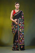 Pitch black kantha silk saree with multicolor floral design 1
