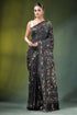 Pitch black multicolor paisley handcrafted silk kantha saree embroidered intricate floral 1