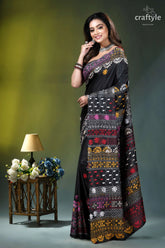Pitch black multithread floral motif silk lambani embroidery saree black saree intricate multicolored embroidery 3