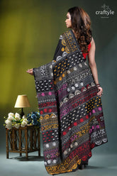 Pitch black multithread floral motif silk lambani embroidery saree black saree intricate multicolored floral 5
