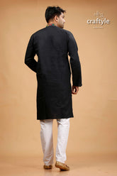 Pitch black multithread hand kantha stitched mens kurta cotton colorful embroidered 5