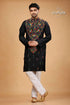 Pitch black multithread hand kantha stitched mens kurta embroidered vibrant multicolored 1