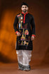 Pitch black pure cotton men’s punjabi with kantha stitch & hand paint 1