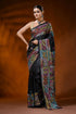 Pitch black silk kantha stitch saree with handmade geometric design 1
