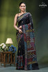 Pitch black silk saree with multicolor kutch embroidery - mirror work black sari vibrant multicolored geometric 1
