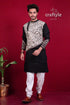 Pitch black & white kantha work cotton embroidered kurta for men men’s off-white 1