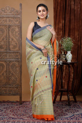 Pixie green handloom cotton saree with delicate stitching - perfect for work or special occasions woman patterned saree