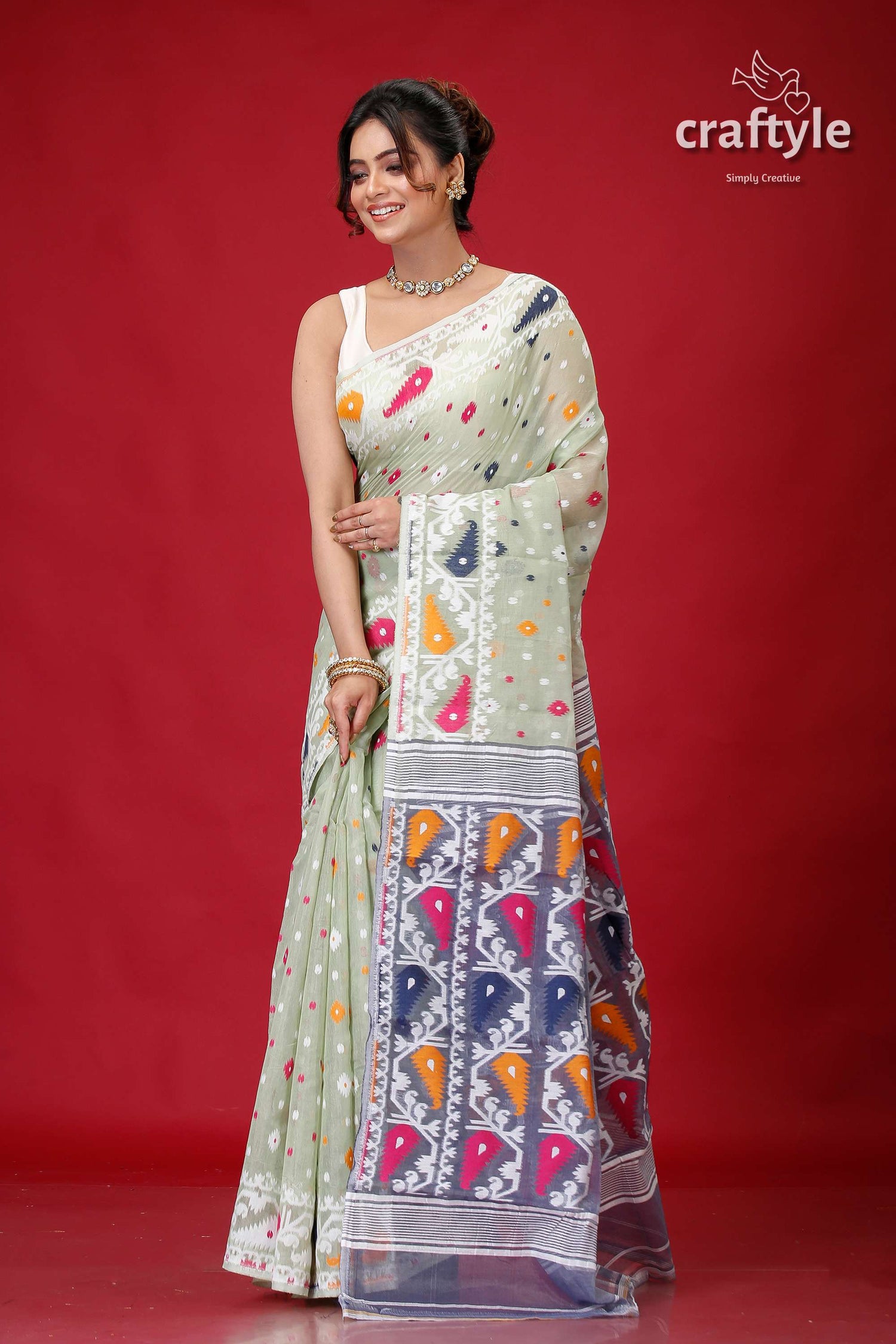 Pixie Green Premium Soft Jamdani Sari for Women-Craftyle