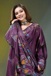 Plum purple floral motif silk kantha embroidery saree rich purple silk saree adorned 2