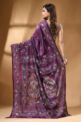 Plum purple multicolor ethnic hand kantha work silk saree rich purple silk saree adorned 5