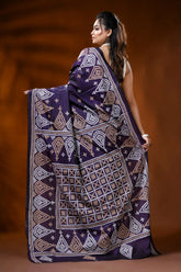 Plum purple silk kutch embroidery saree with paisley ethnic motifs 5