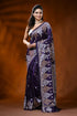 Plum purple silk kutch embroidery saree with paisley ethnic motifs 1