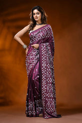 Plum silk gujarati stitch saree with hand embroidered ethnic design 6