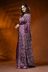 Plum silk gujarati stitch saree with hand embroidered ethnic design 3