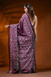 Plum silk gujarati stitch saree with hand embroidered ethnic design 5