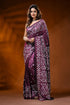 Plum silk gujarati stitch saree with hand embroidered ethnic design 1