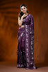 Plum silk kantha work saree with lotus floral hand embroidery 1