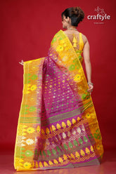 Plum Yellow Intricate Jamdani Saree-Craftyle