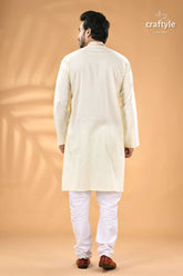 Powder white hand embroidered kantha mens kurta men’s off white cotton blend kurta 6