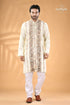 Powder white hand embroidered kantha mens kurta men’s embroidered cream colored long kurta 1