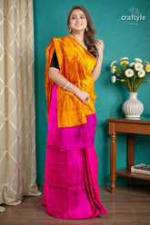 Princeton orange and magenta hand block print saree in pure mulberry silk 1