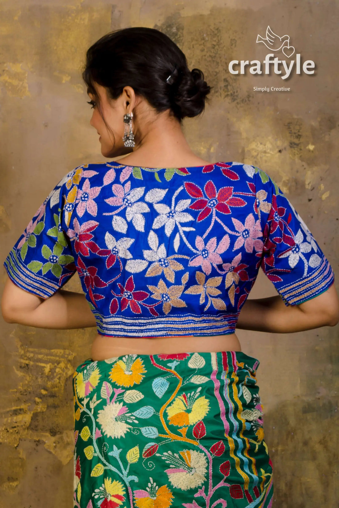 Pure silk kantha stitch blouse floral embroidered blouse saree 2