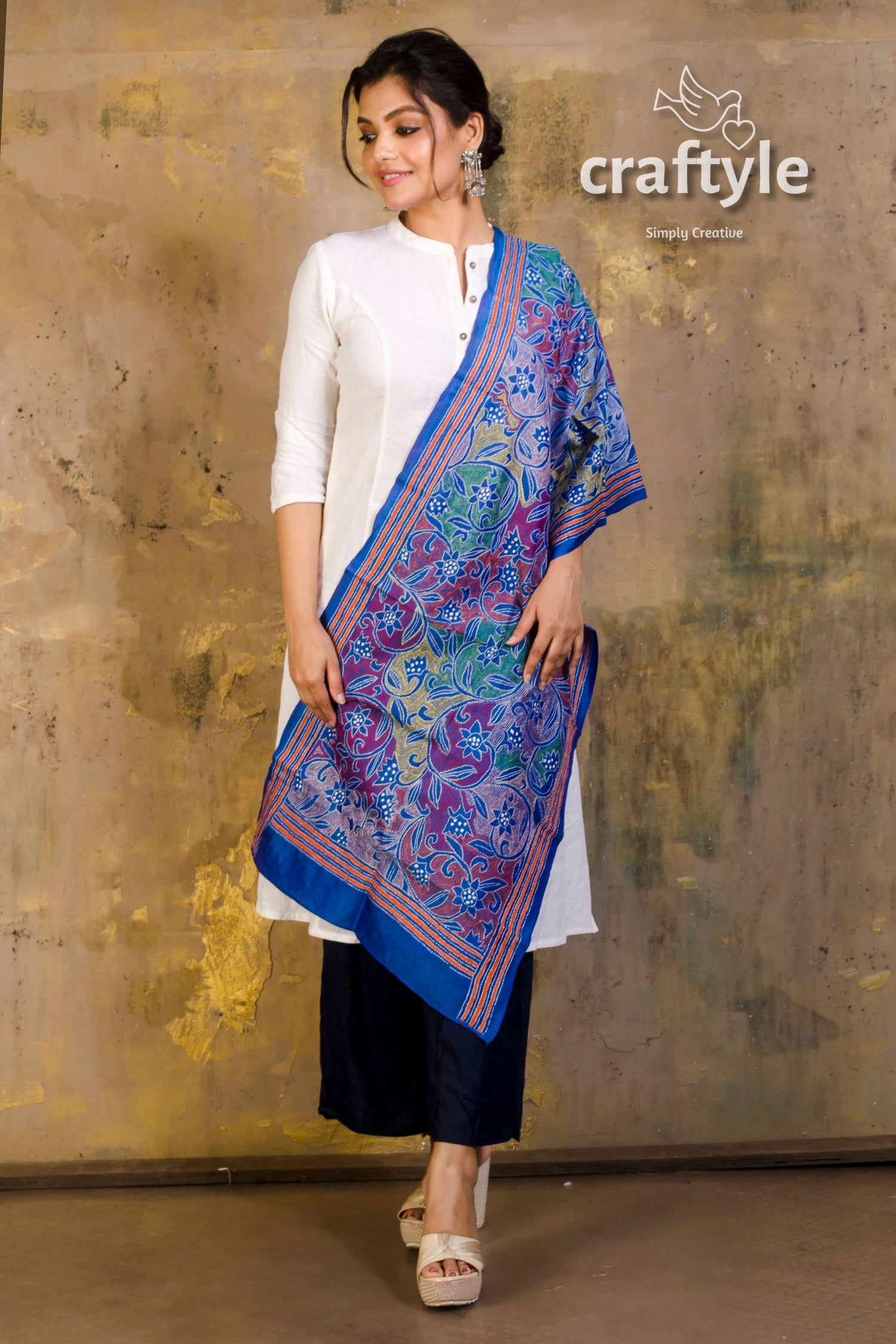 Pure Silk Kantha Stitch Stole - Craftyle