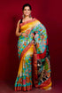 Pure tussar kalamkari hand painted saree - sea green with zari border woman colorful floral saree 1