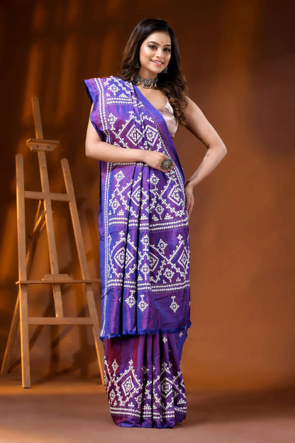 Purple ethnic hand embroidered silk gujarati stitch saree design 6