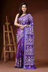 Purple ethnic hand embroidered silk gujarati stitch saree design 1