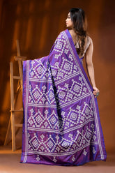 Purple ethnic hand embroidered silk gujarati stitch saree design 5