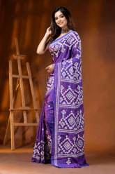Purple ethnic hand embroidered silk gujarati stitch saree design 3