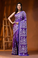 Purple ethnic hand embroidered silk gujarati stitch saree design 7
