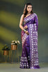 Purple geometric design handcrafted silk kantha stitch saree 1