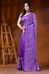 Purple handcrafted kutch embroidery silk saree with mirror work 4