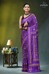 Purple heart exclusive warli design heritage silk kantha stitch saree purple silk saree intricate gold 6