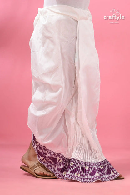 Purple jamdani border mayur puccha silk dhoti - ready to wear white cotton sarong purple pink 2