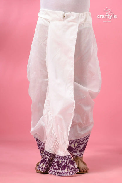 Purple jamdani border mayur puccha silk dhoti - ready to wear white cotton bell-bottom pants purple 1