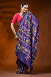 Purple kutch work saree in silk with hand embroidered ethnic motif 7