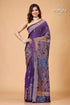 Purple Navy Tulip Motif Silk Kantha Saree - Reverse Stitch - Craftyle