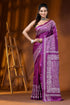 Purple silk gujarati stitch saree - handcrafted geometric wave design 1